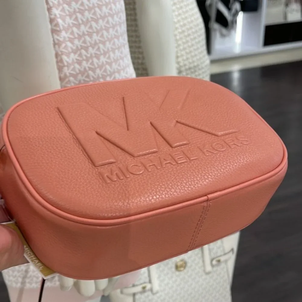 Michael Kors Jet Set Medium Embossed Pebbled Leather Crossbody Bag Sherbert
